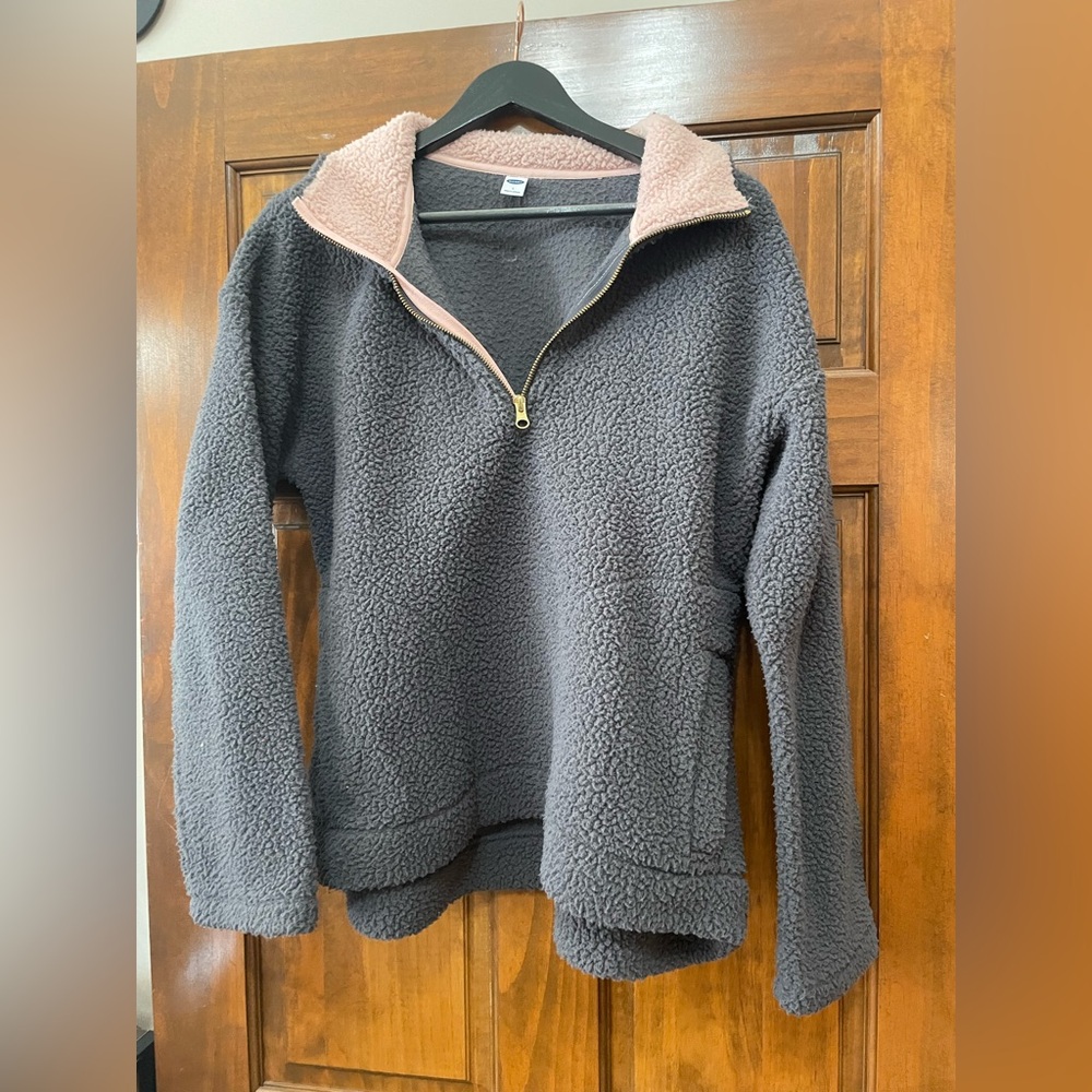Old Navy Gray and Pink Sherpa Pullover
